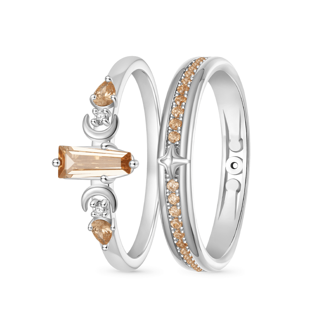 Citrine with Channeled Pave Couple Rings image number 1