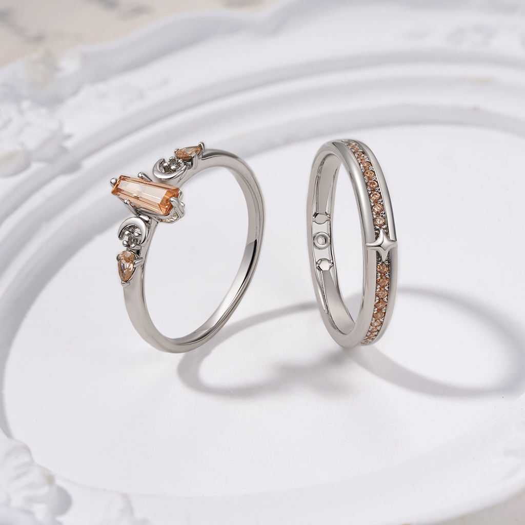 Citrine with Channeled Pave Couple Rings image number 4