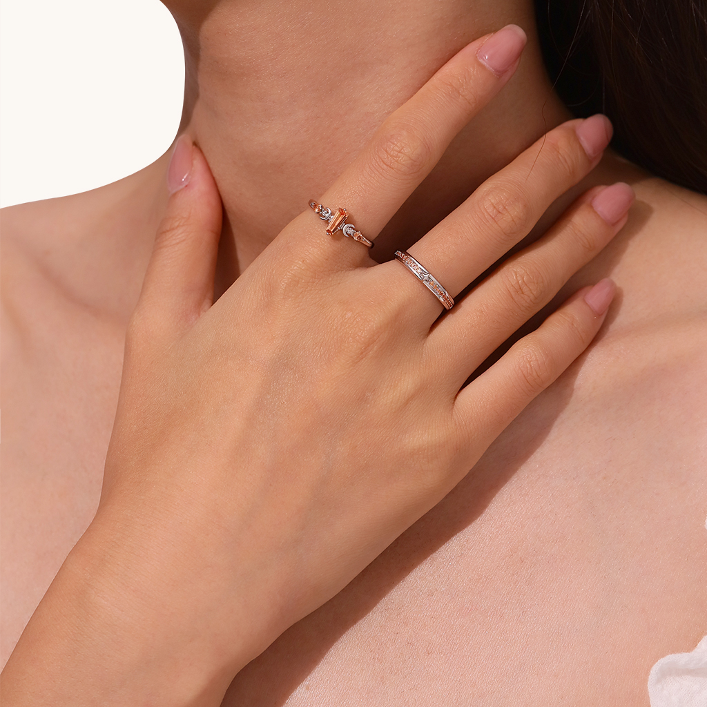 Citrine with Channeled Pave Couple Rings image number 5