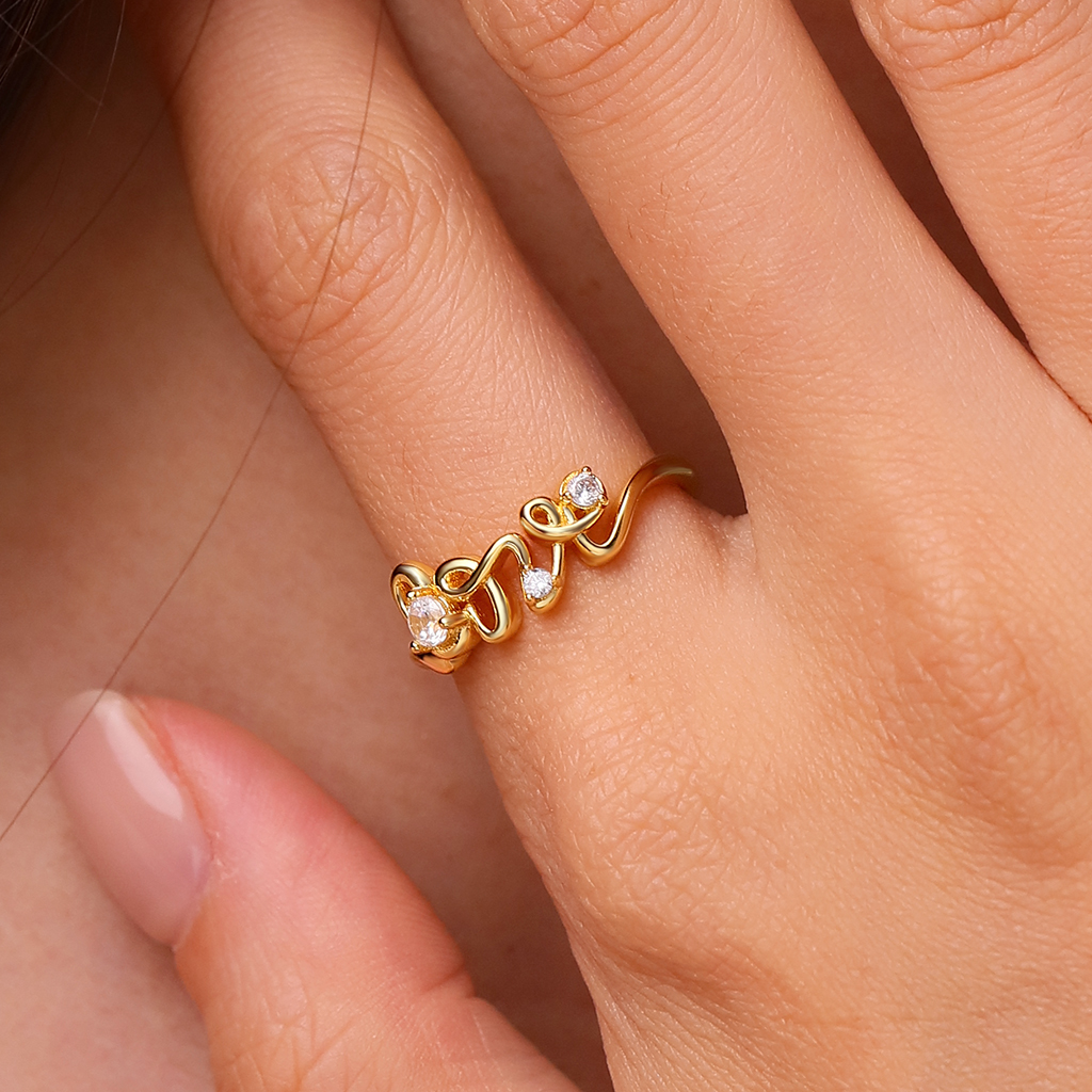 18K Gold Plated Diamond Love Ring image number 4