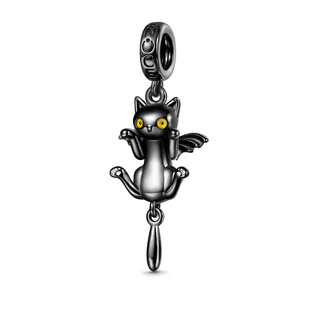 Black Cat with Bat Wings Pendant image number 0