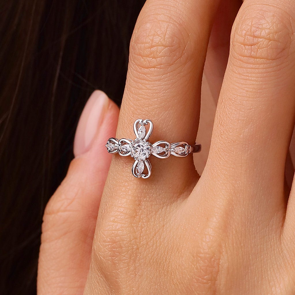 Hollow Love Heart Cross Ring image number 4