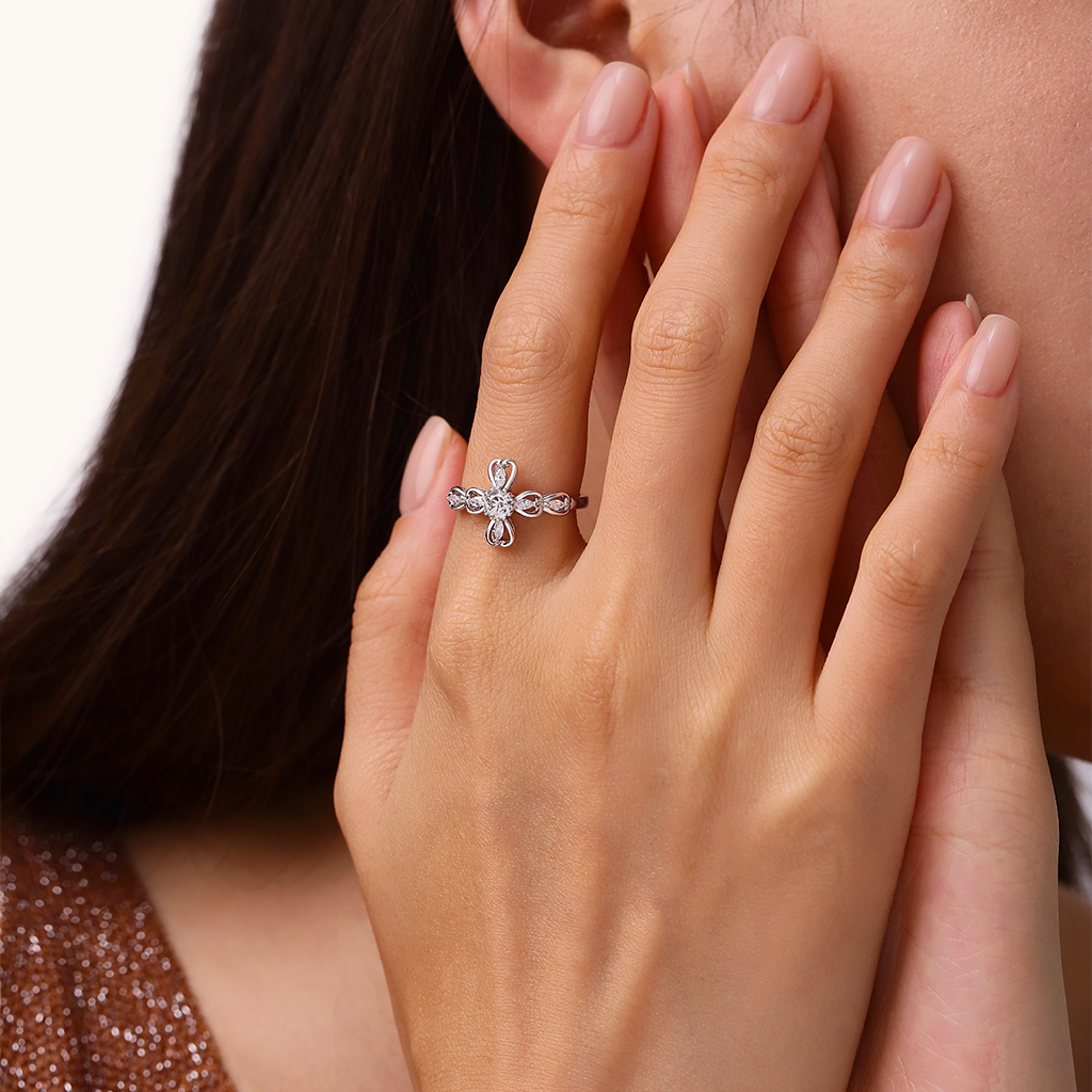 Hollow Love Heart Cross Ring image number 3