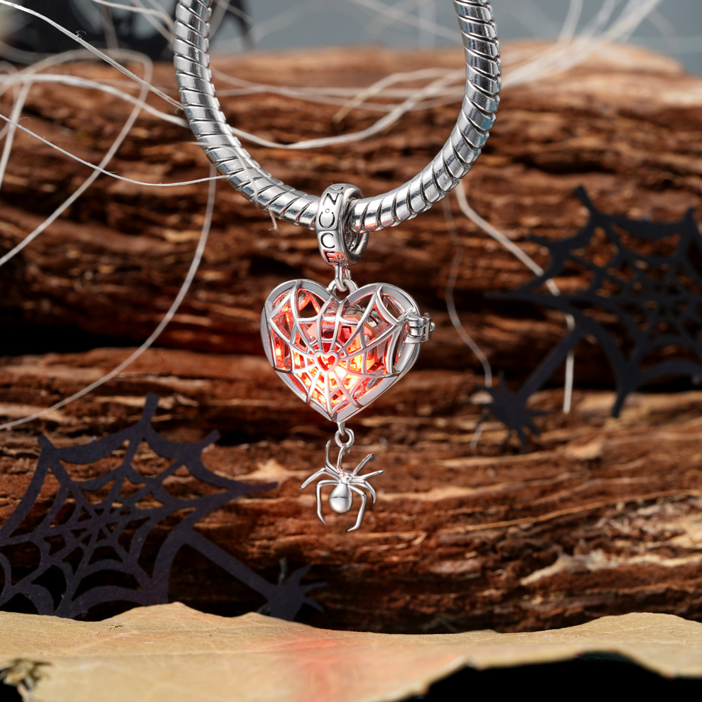 Wireless LED Glow Spider Web Love Pendant image number 4