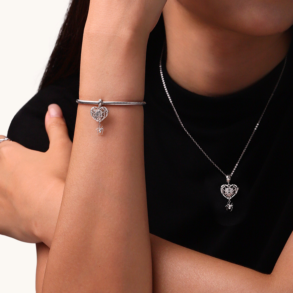 Wireless LED Glow Spider Web Love Pendant image number 5