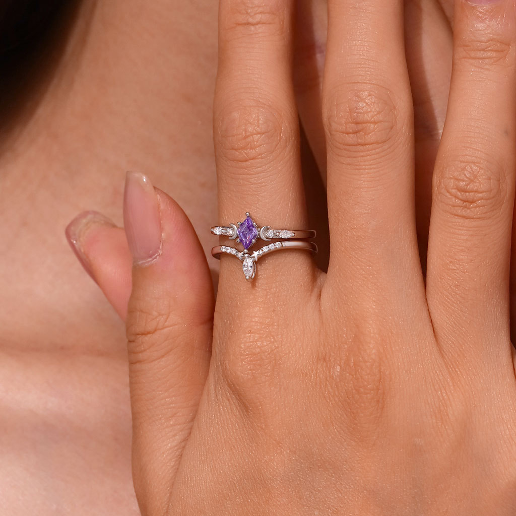 Purple Diamond-cut Stackable Rings image number 4