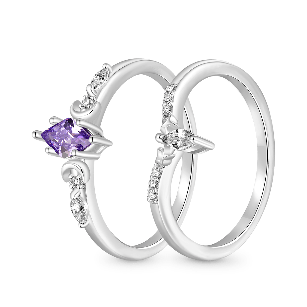 Purple Diamond-cut Stackable Rings image number 1