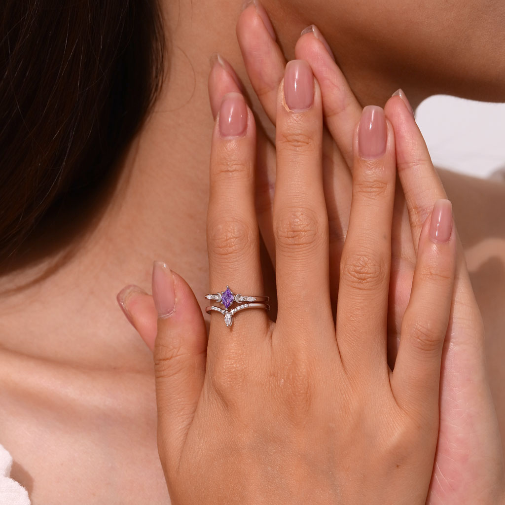Purple Diamond-cut Stackable Rings image number 3