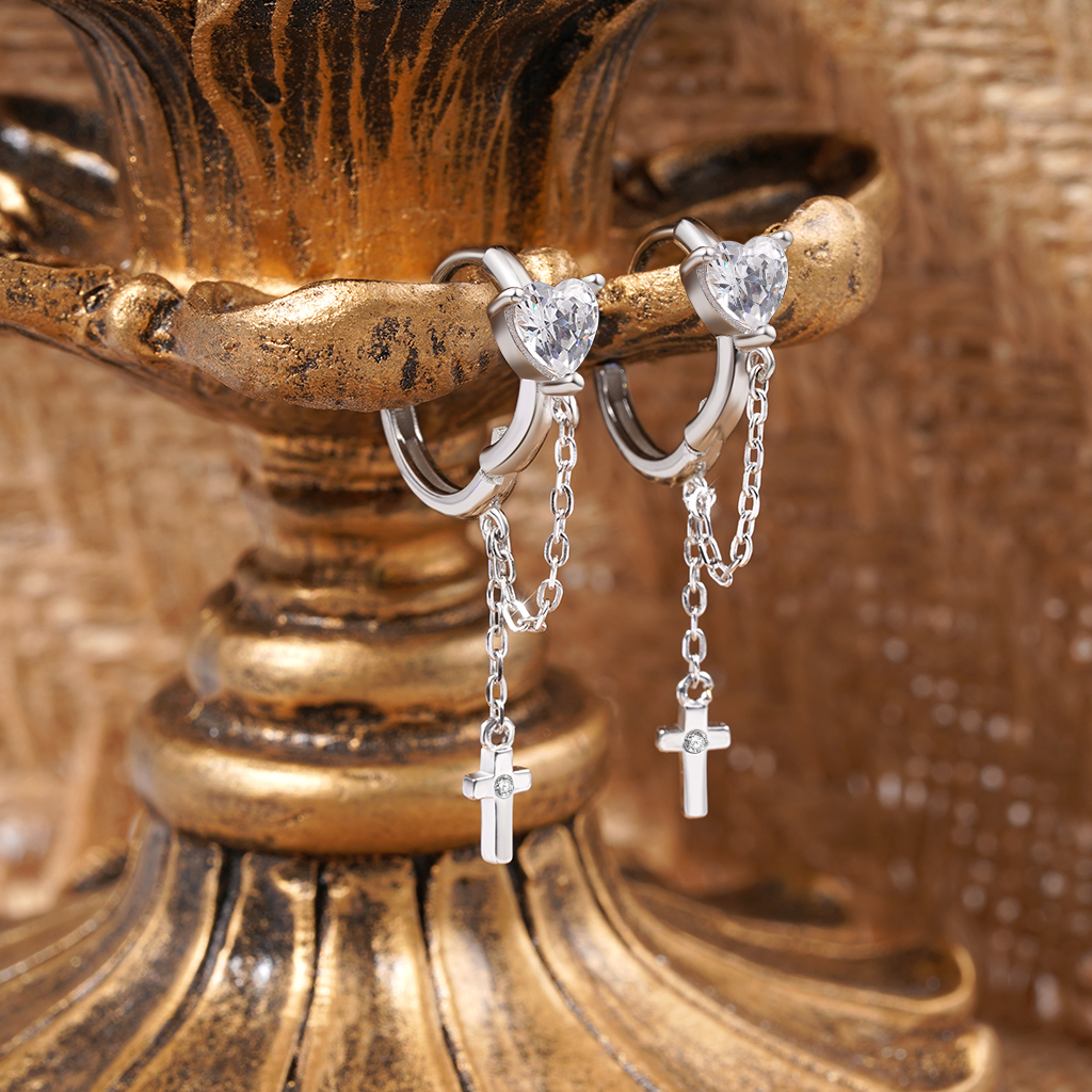 Elegant Tassel Cross Earrings image number 3