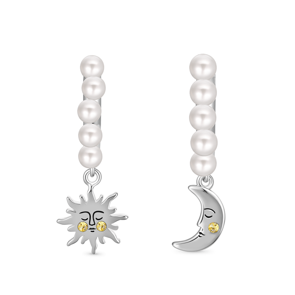 Sun & Moon Face Pearl Hoop Earrings image number 0