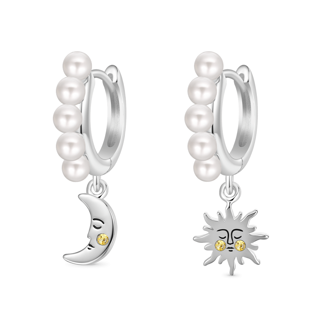 Sun & Moon Face Pearl Hoop Earrings image number 1