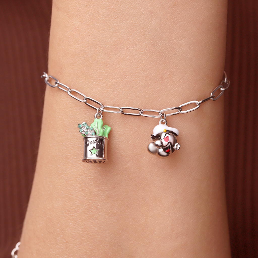 Popeye's Head & Spinach Can Chain Bracelet image number 4
