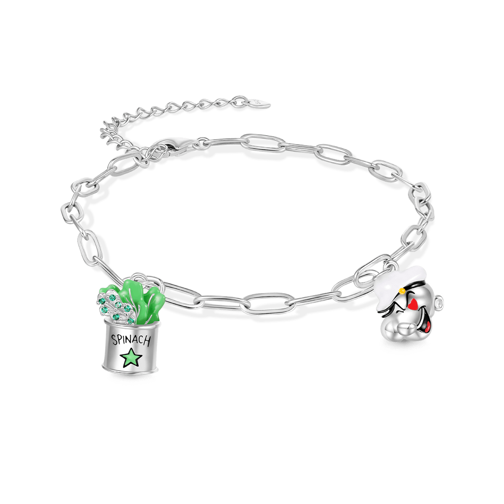 Popeye's Head & Spinach Can Chain Bracelet image number 0