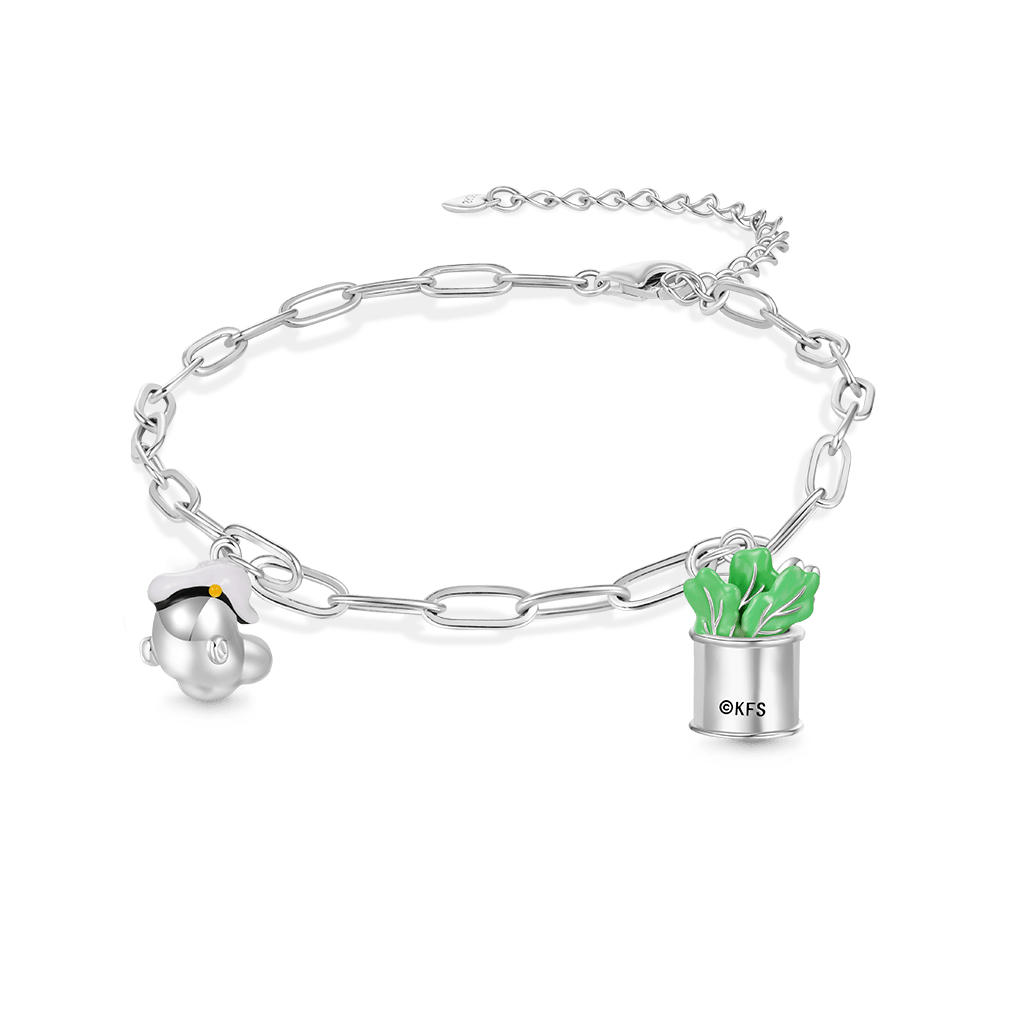 Popeye's Head & Spinach Can Chain Bracelet image number 1