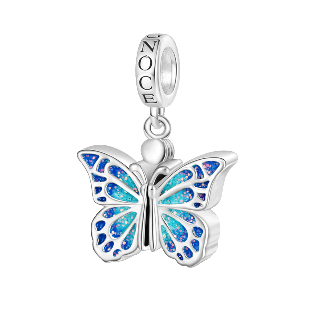 Blue Butterfly Vibrating Wings Pendant image number 0