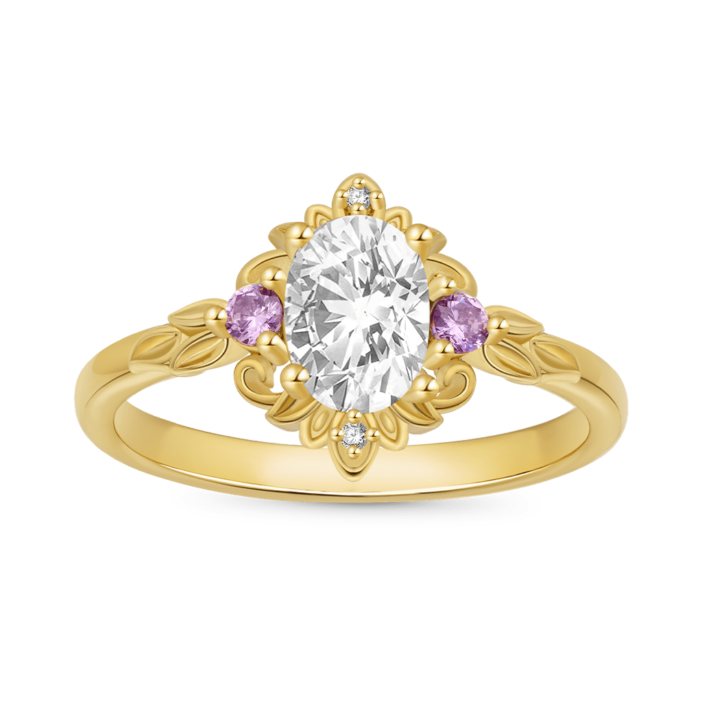 Oval-Cut Gold Leaf Promise Ring image number 0