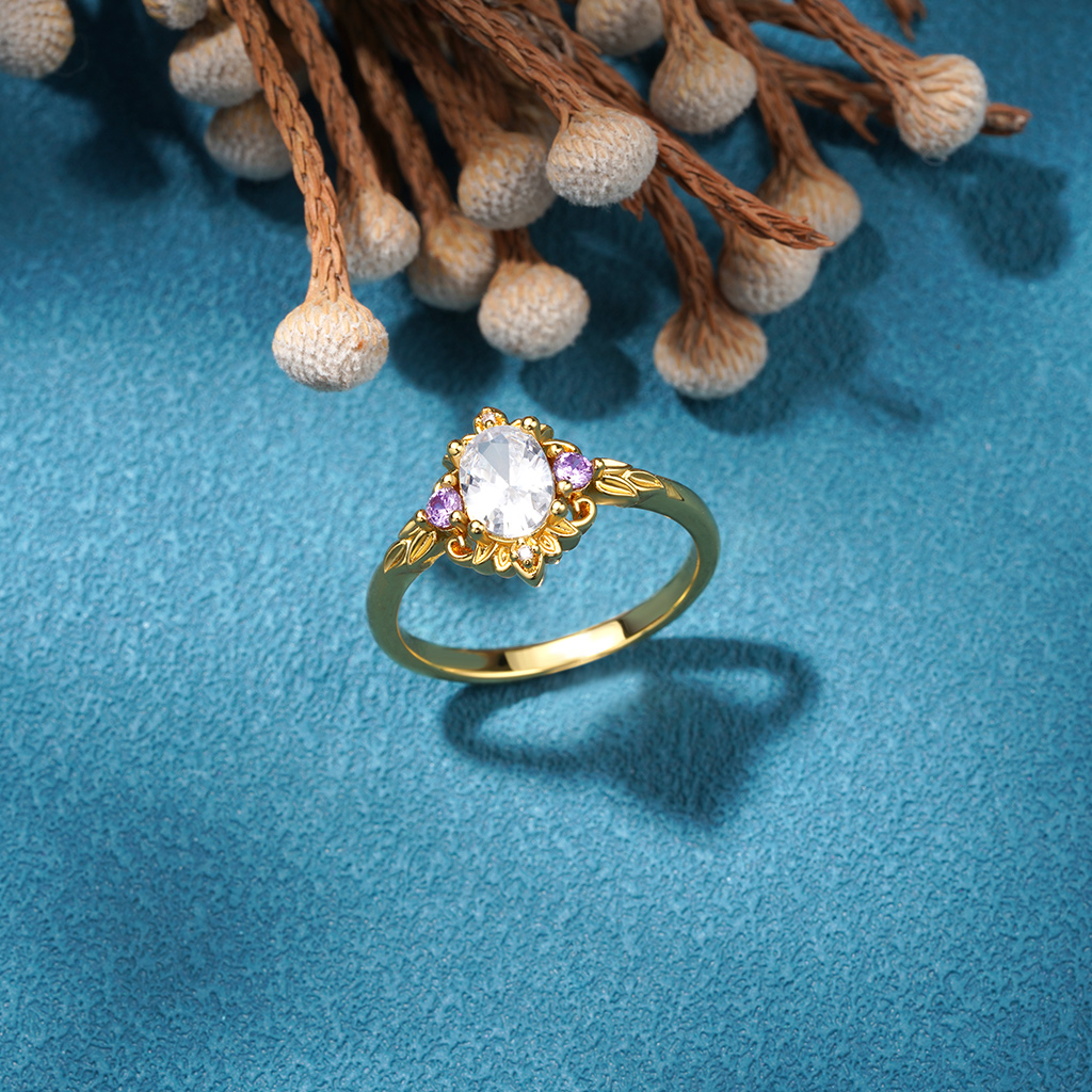 Oval-Cut Gold Leaf Promise Ring image number 2