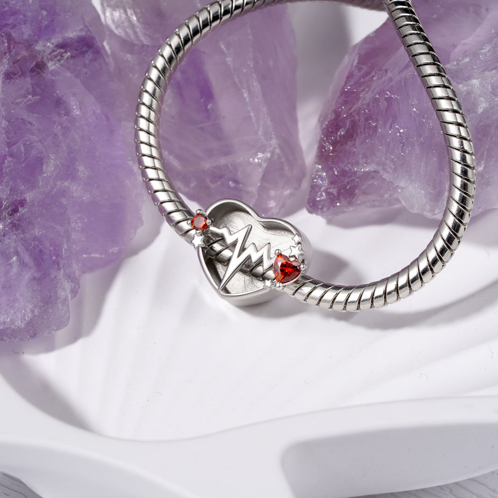 ECG Ripples Heart Birthstone Photo Charm image number 1