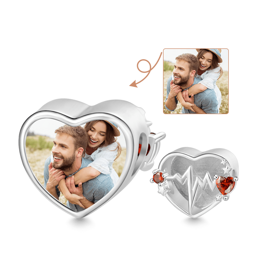 ECG Ripples Heart Birthstone Photo Charm image number 0