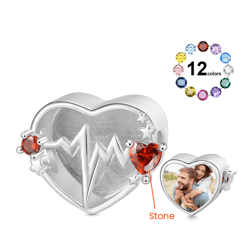 ECG Ripples Heart Birthstone Photo Charm image number 2