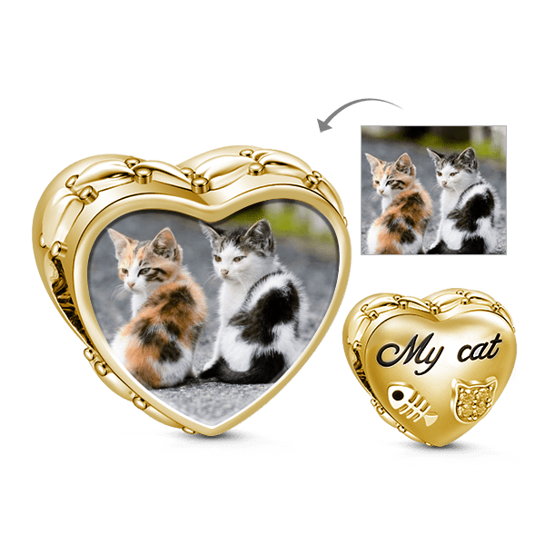 18K Gold Plated Cute Cat Photo Charm image number 0