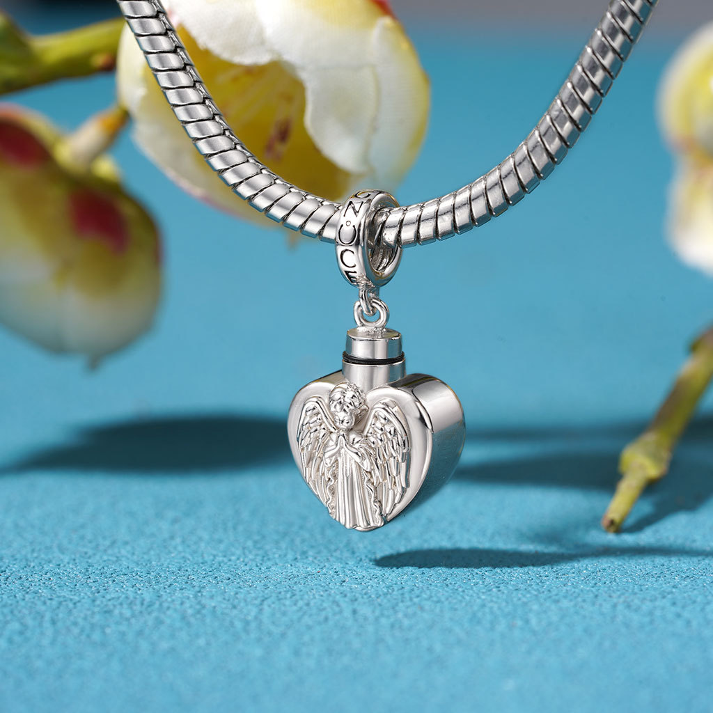 Memorial Angel Urn Ashes Heart Pendant image number 4