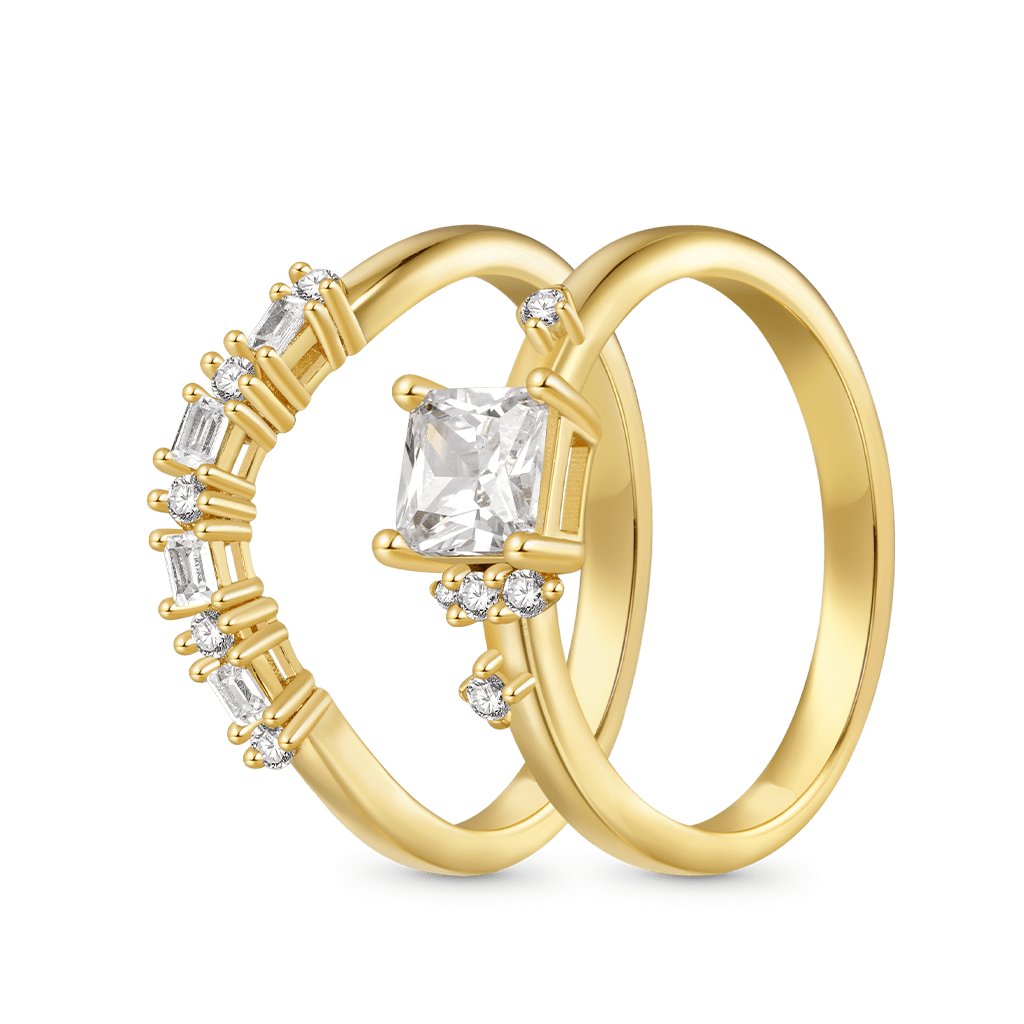 Square Zirconia Curve Stackable Rings image number 1