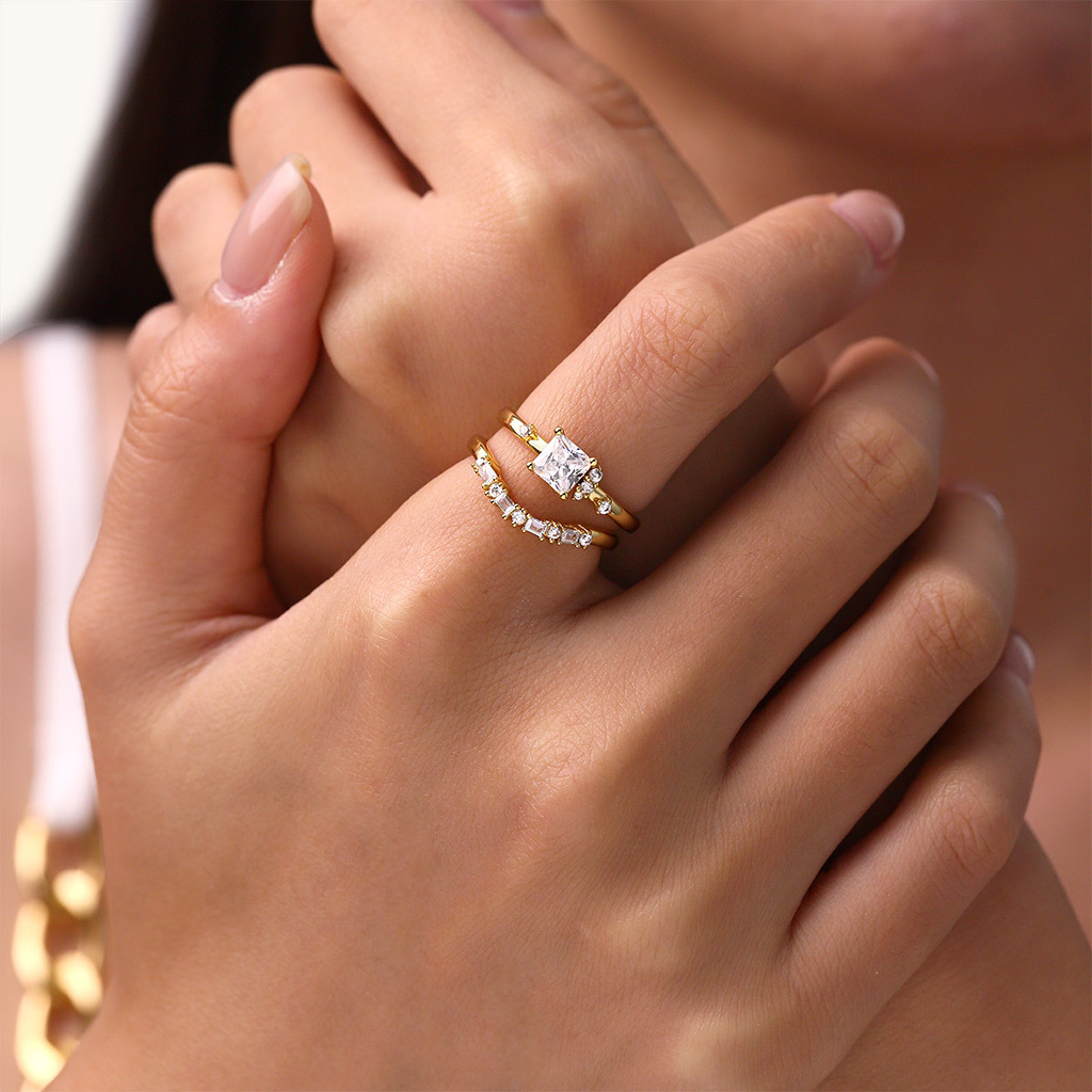 Square Zirconia Curve Stackable Rings image number 3