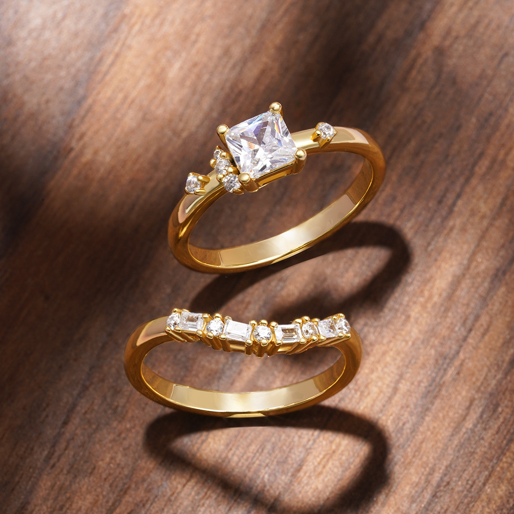 Square Zirconia Curve Stackable Rings image number 2