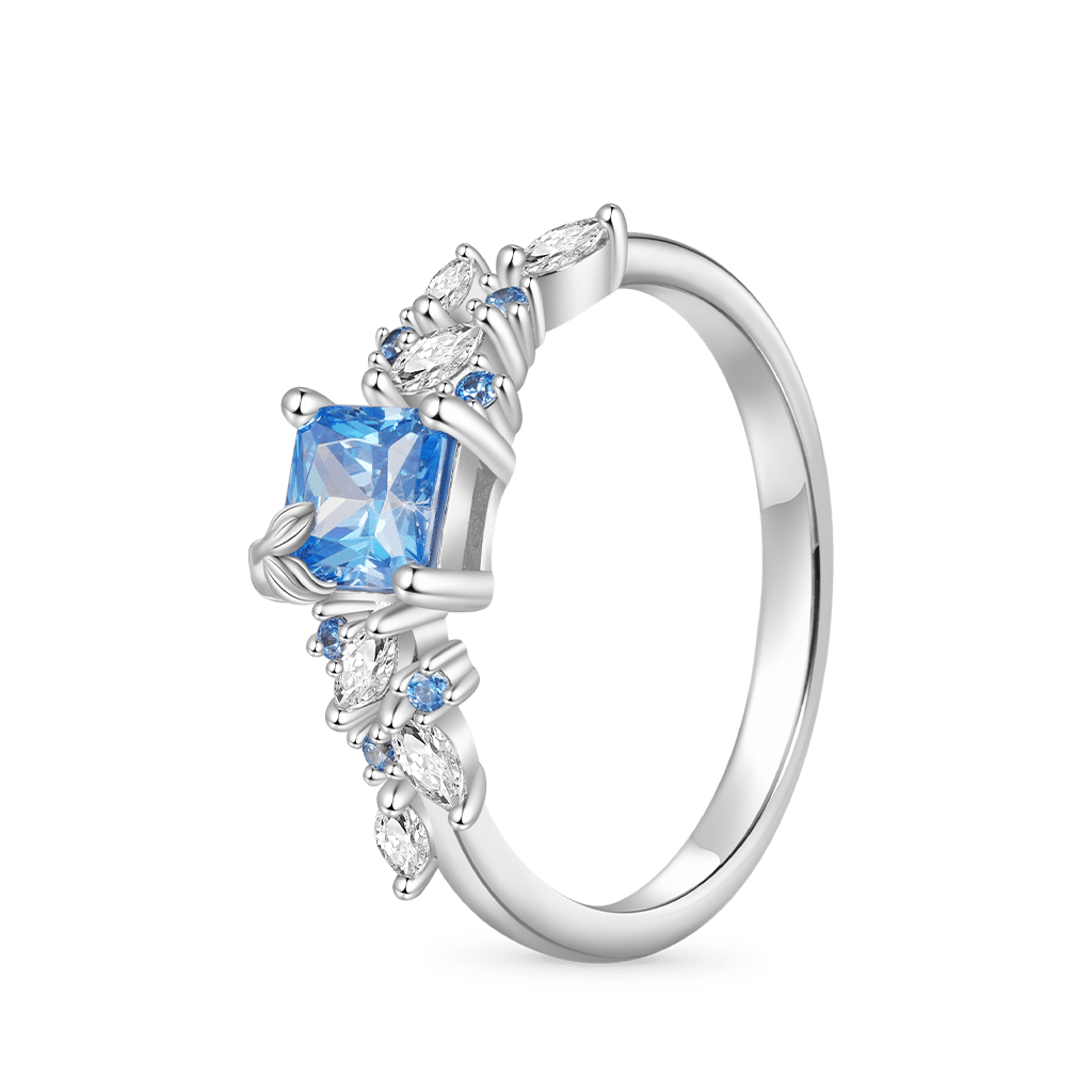 Aquamarine Square Cut Leafs Ring image number 1