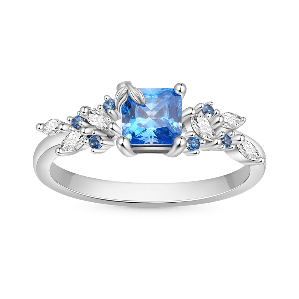 Aquamarine Square Cut Leafs Ring image number 0