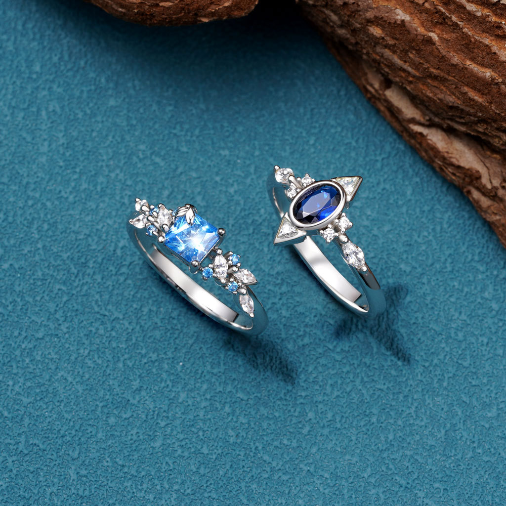 Aquamarine Square Cut Leafs Ring image number 2