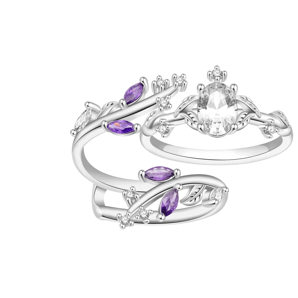 Vine Wrap Oval White CZ Stackable Rings image number 0