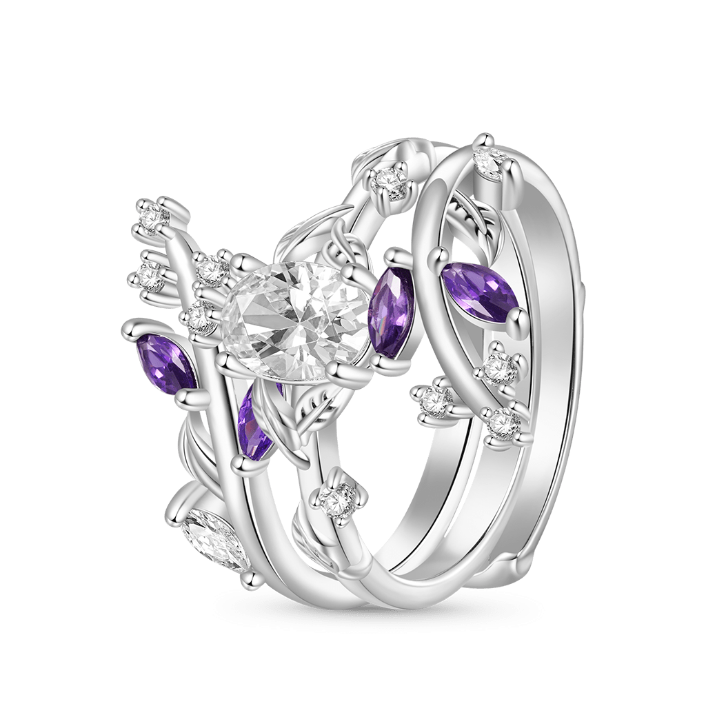 Vine Wrap Oval White CZ Stackable Rings image number 2