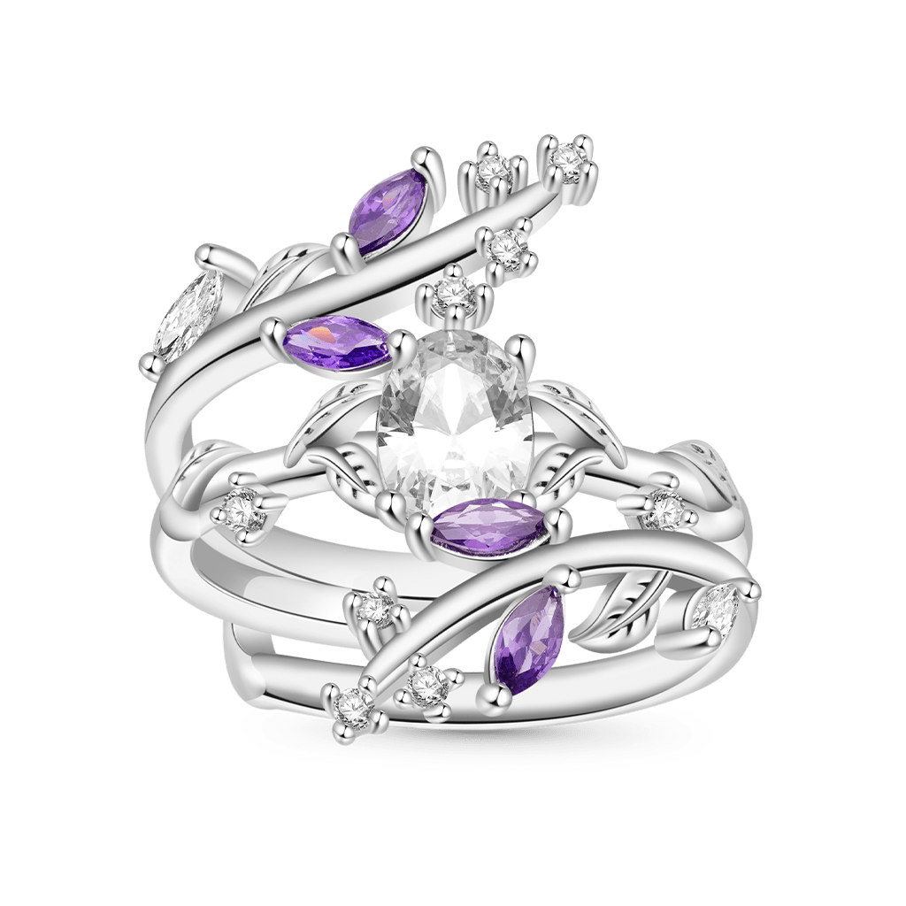 Vine Wrap Oval White CZ Stackable Rings image number 1