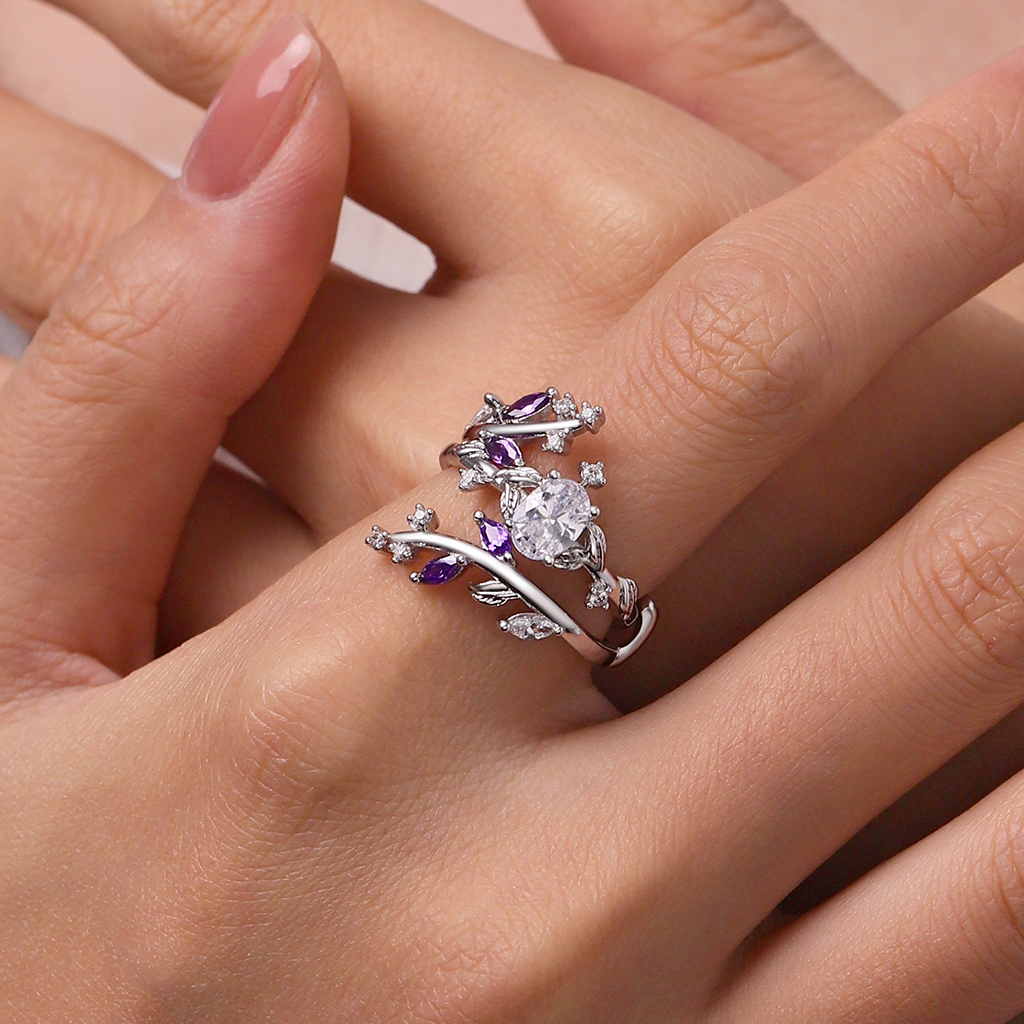 Vine Wrap Oval White CZ Stackable Rings image number 7