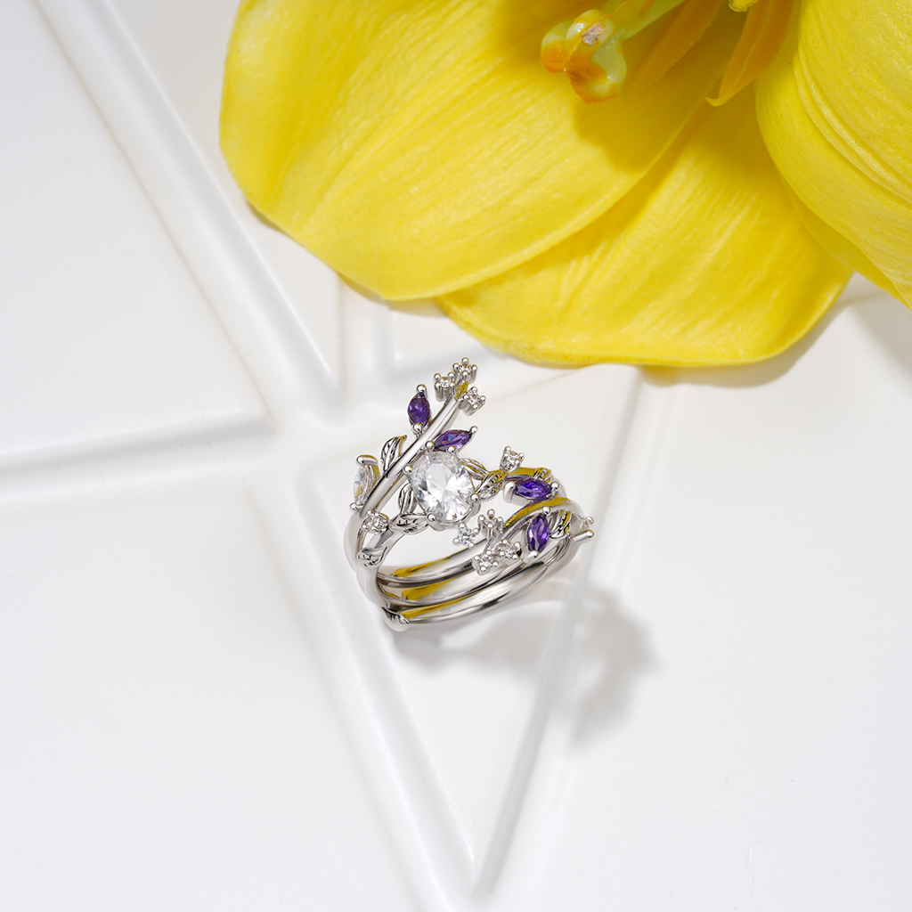 Vine Wrap Oval White CZ Stackable Rings image number 5