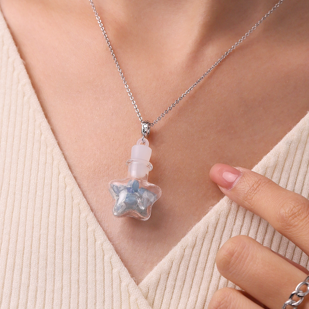 Aquamarine Crystal Glass Bottle Pendant image number 4