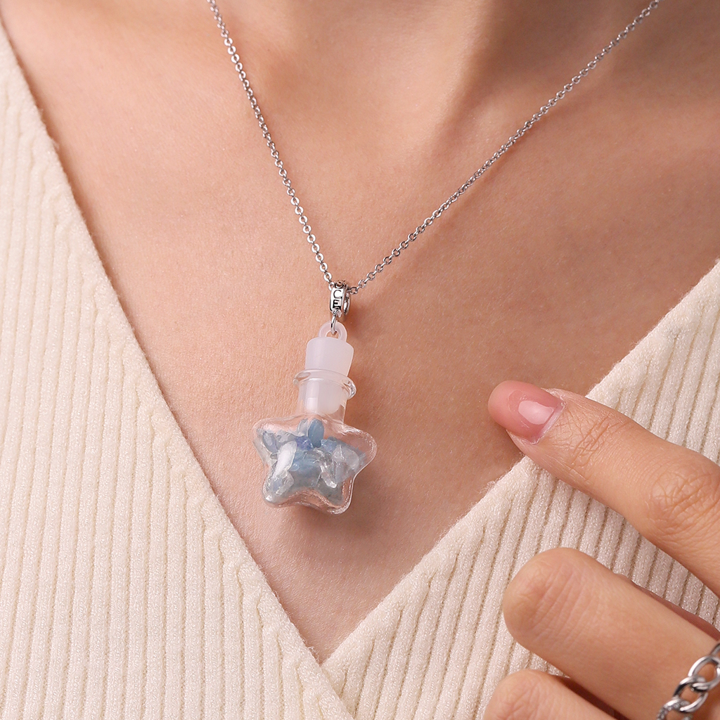 Aquamarine Crystal Glass Bottle Pendant image number 4