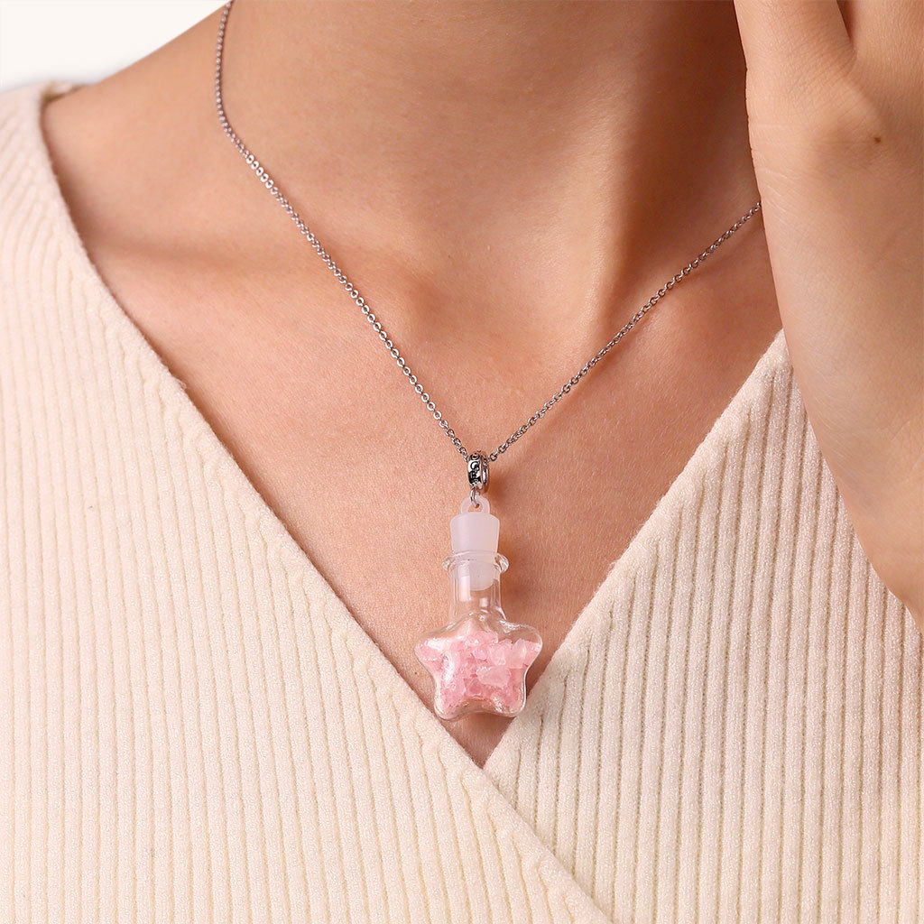 Pink Crystal Glass Bottle Pendant image number 4