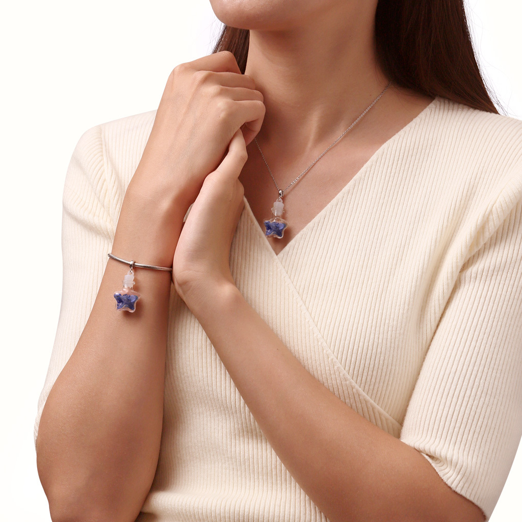 Blue Crystal Glass Bottle Pendant image number 3