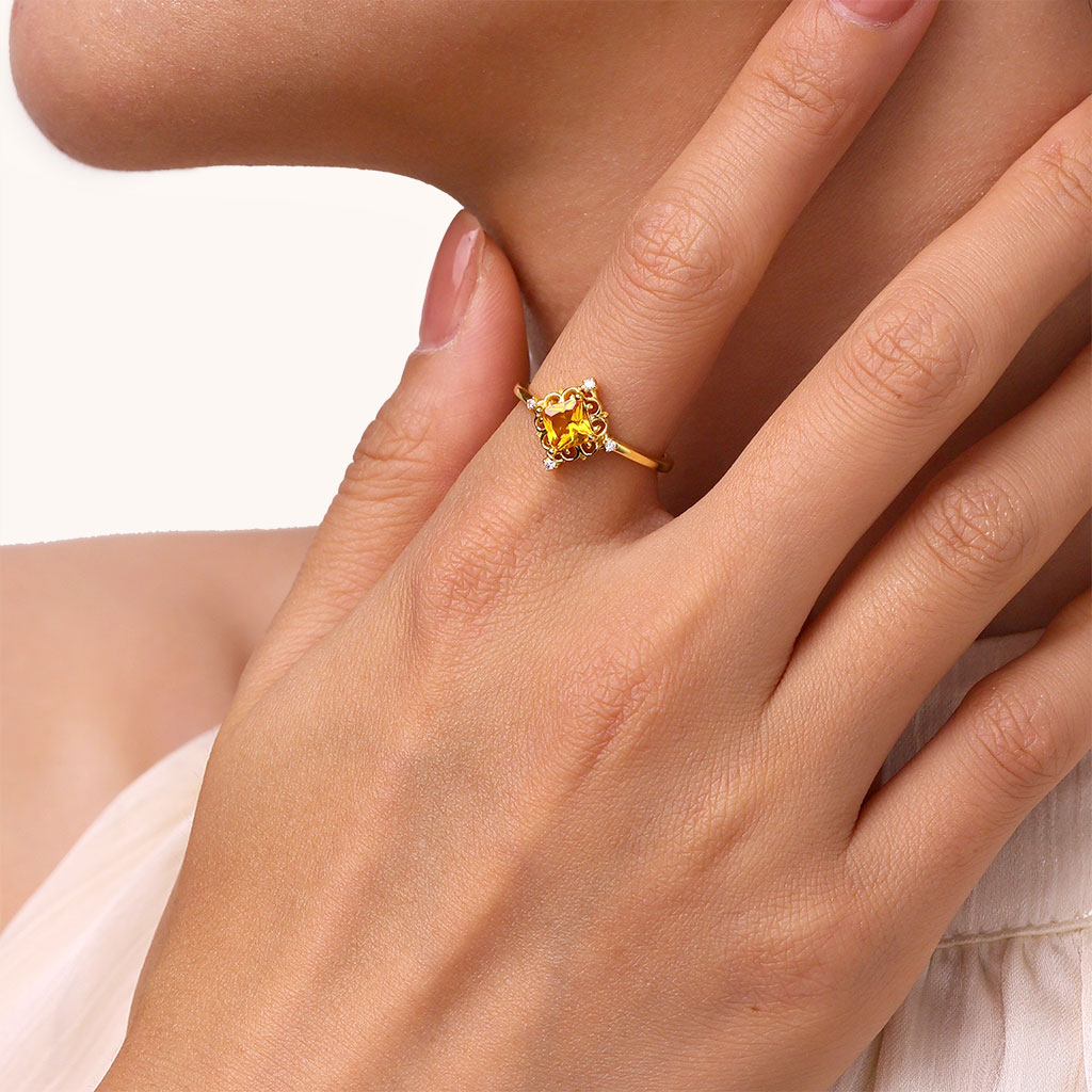 Yellow Cut Solitaire Rings image number 3