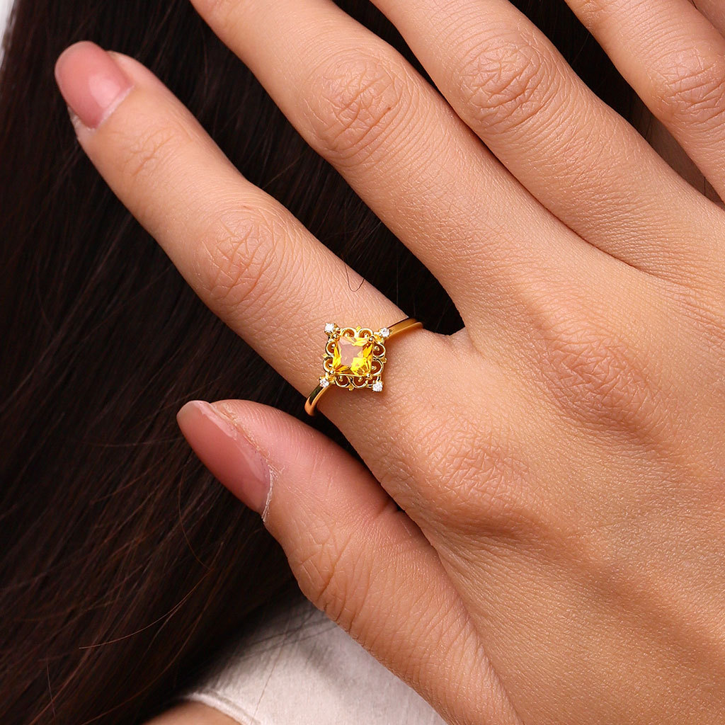 Yellow Cut Solitaire Rings image number 4
