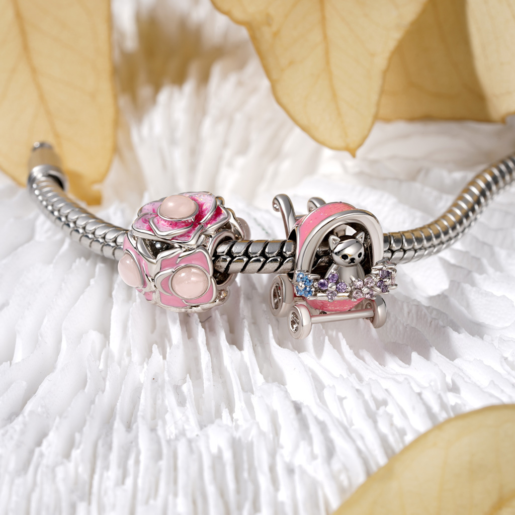 Pink Flower Ball Charm image number 3