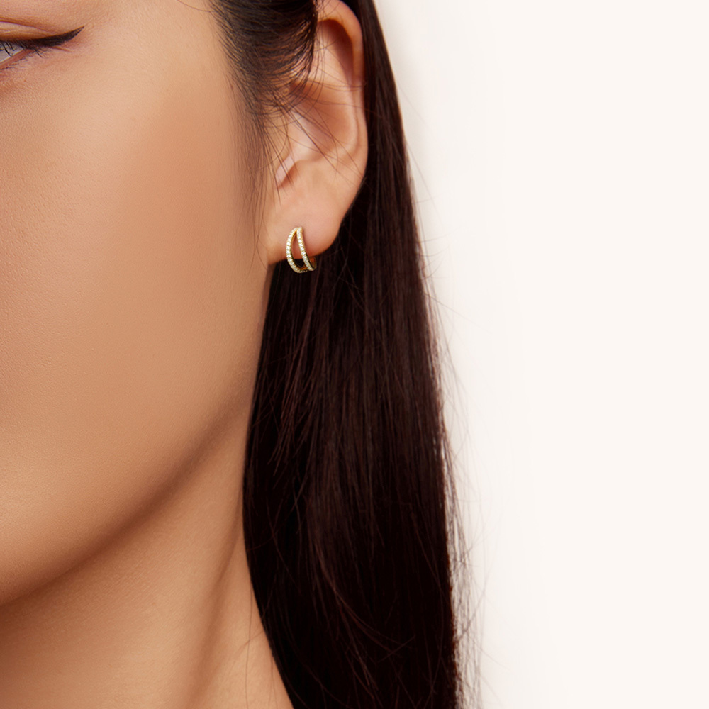 Cubic Zirconia Double Hoop Earrings image number 4