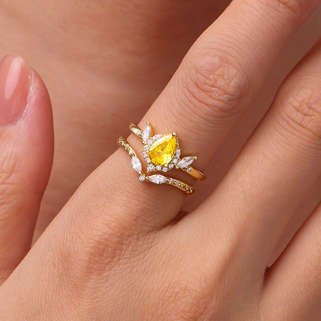 Pear-Cut Yellow Stackable Ring image number 4