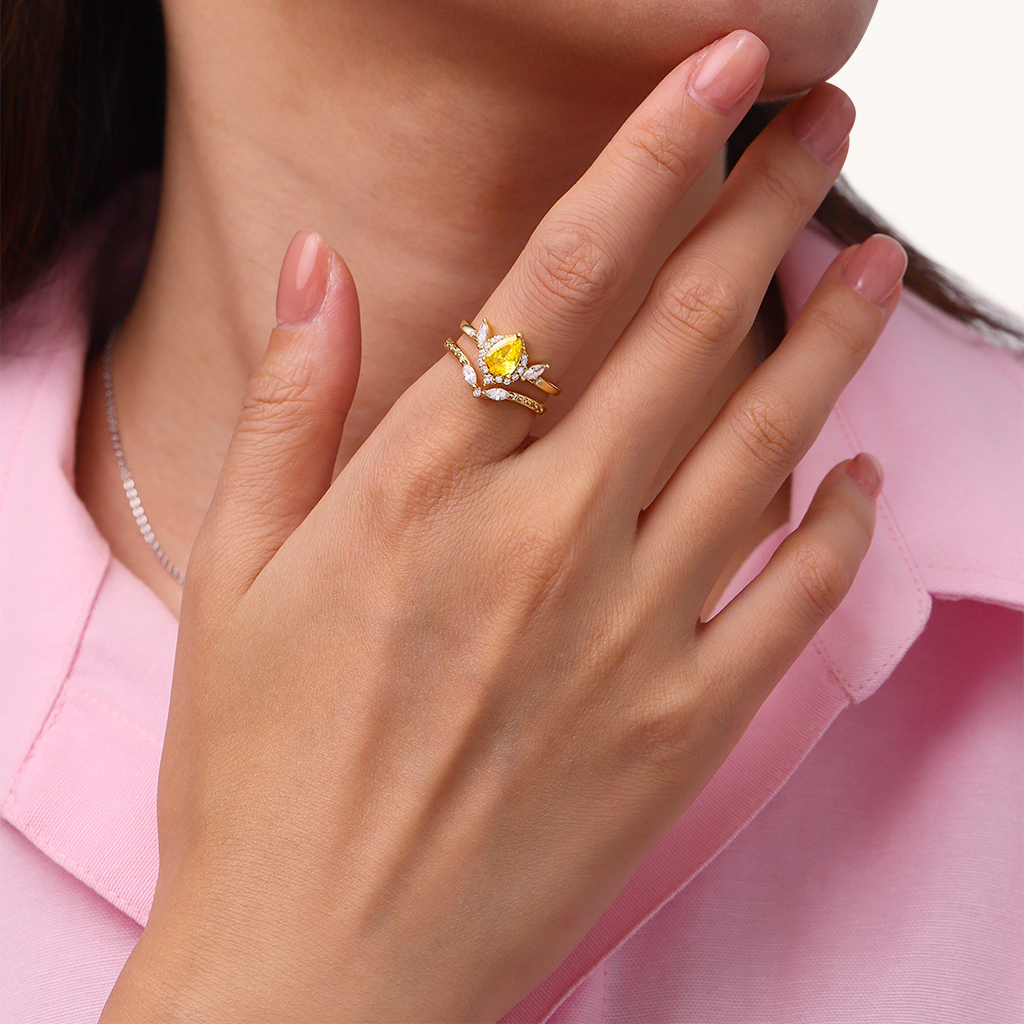 Pear-Cut Yellow Stackable Ring image number 3