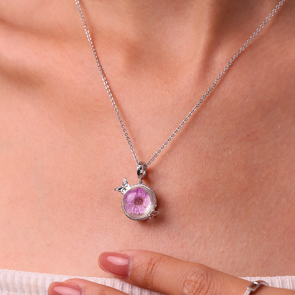 Preserved Flower Butterfly Pendant image number 4