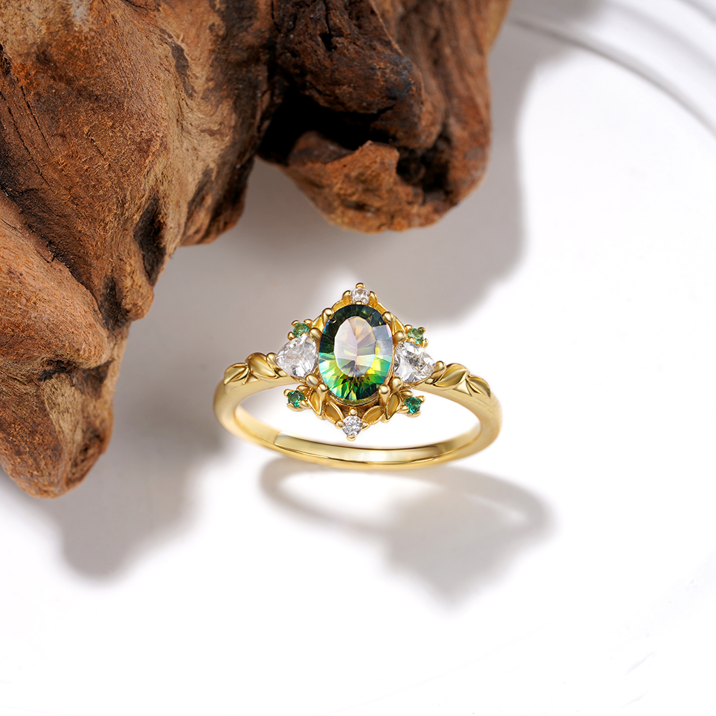 Gold Leaf Teal Diamond Ring image number 2