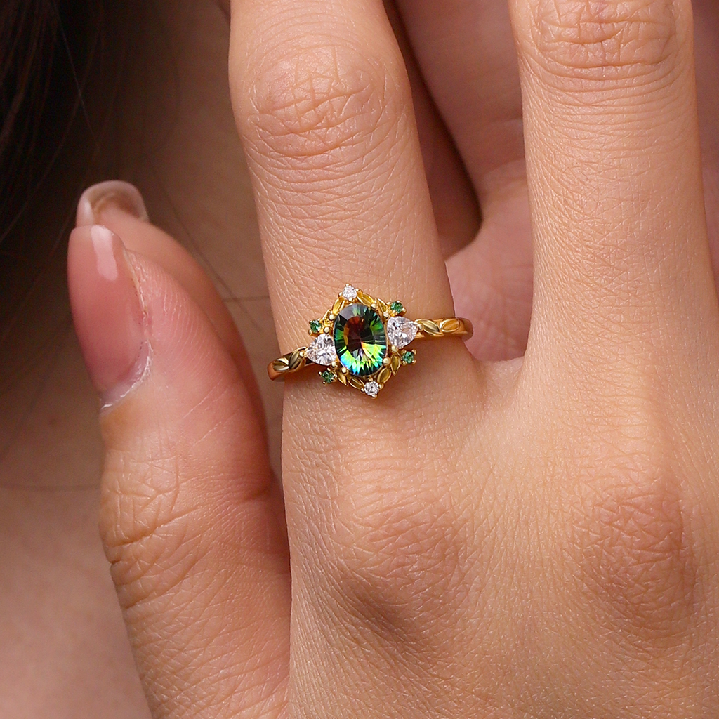 Gold Leaf Teal Diamond Ring image number 4